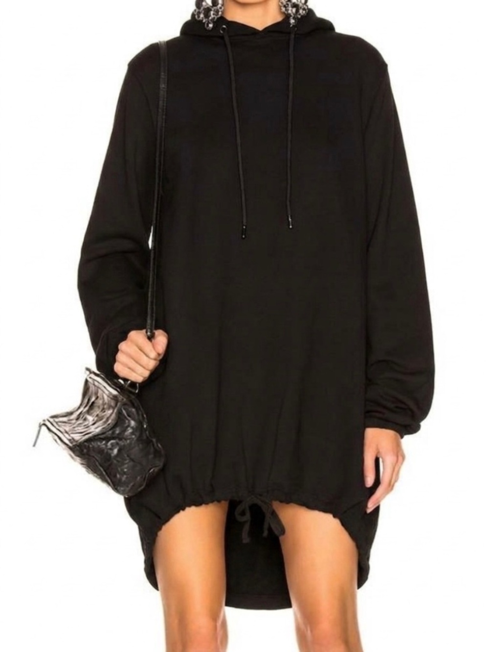 COTTON CITIZEN BLACK OVERSIZED HOODIE SWEATSHIRT DRESS W/ ASYMMETRICAL BOTTOM